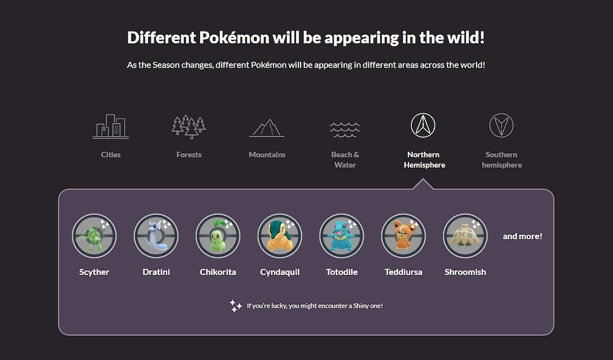 A look at the Northern Hemisphere exclusives in Pokemon GO (Image via Niantic)